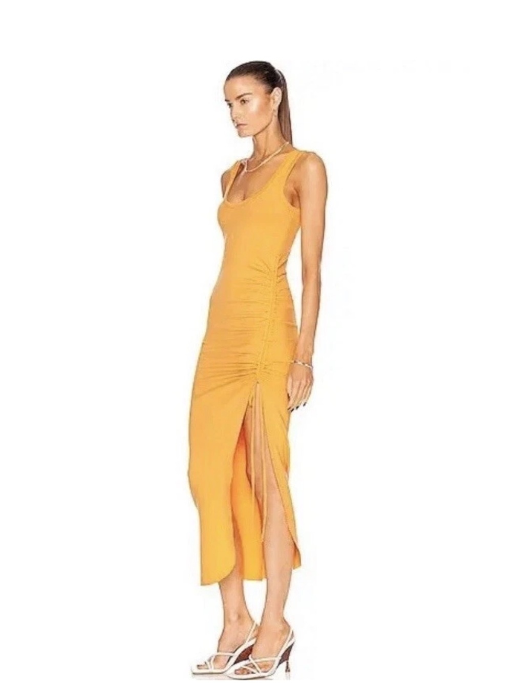 The Range Alloy Rib Cinched Midi Dress Light Orange XS - Picture 3 of 9